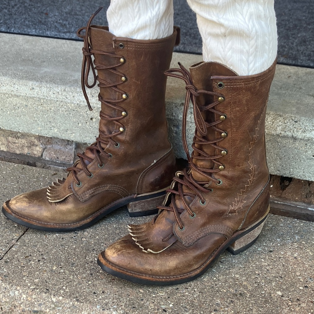 Brown Leather Lace-Up Boots